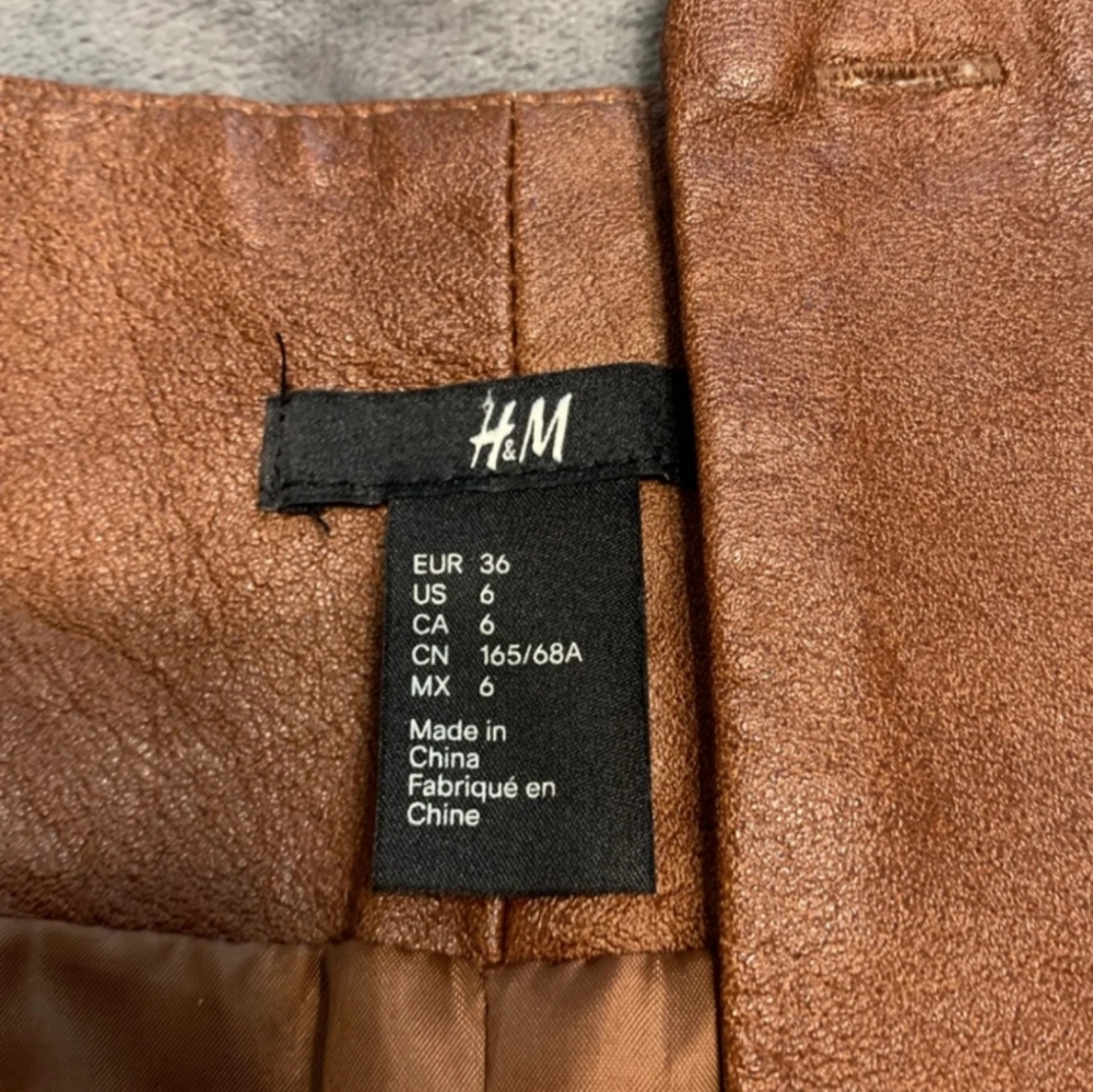 Tan Brown Leather Asymmetrical Zip Up Skirt - Picture 7 of 8